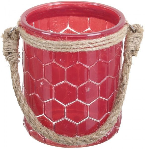 Подсвечник Соты с джутовой ручкой красный Тенденс