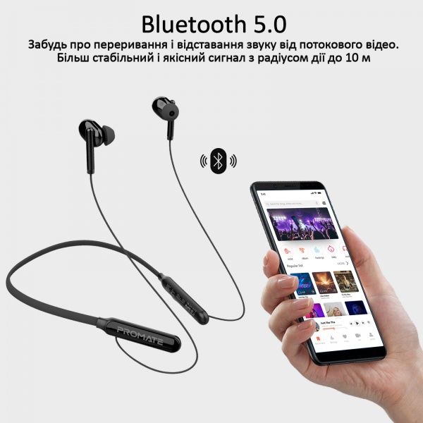 Наушники Promate Quartz Bluetooth 5 IPX5 black (quartz.black) 