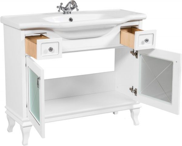 Тумба напольная Aqua Rodos Беатриче Люкс 100 белая патина хром с умывальником 081300-u New Klasik