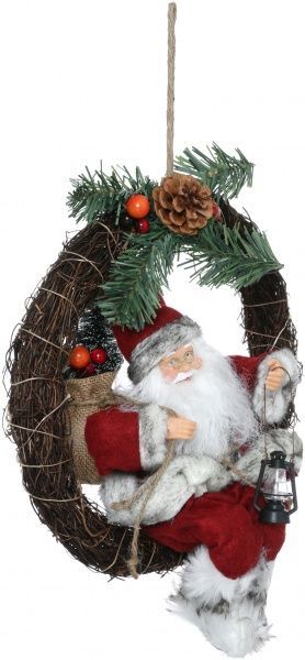 Декоративна фігура Дід Мороз лісовий на віночку S1811D 30 см 