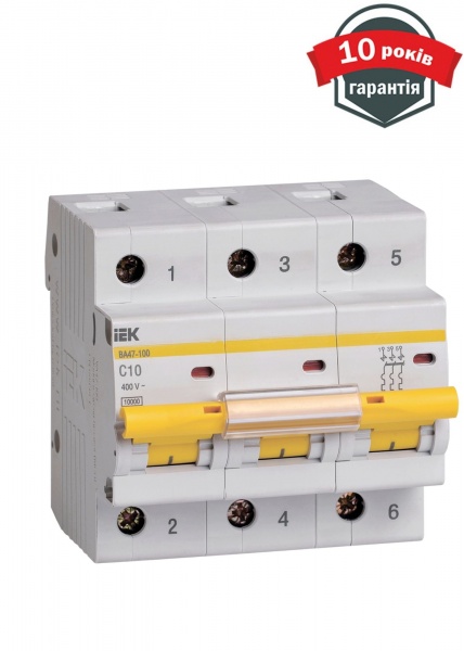 Автоматичний вимикач IEK ВА 47-100 3Р 10А 10 кА MVA40-3-010-C
