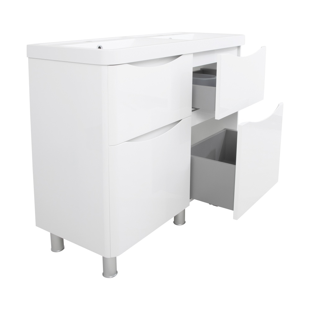 Тумба напольная Aqua Rodos VISTA белый глянец с умывальником Bar двойная чаша 100 см