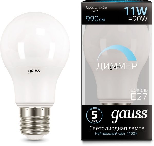Лампа світлодіодна Gauss Black DIM 11 Вт A60 матова E27 220 В 4100 К 