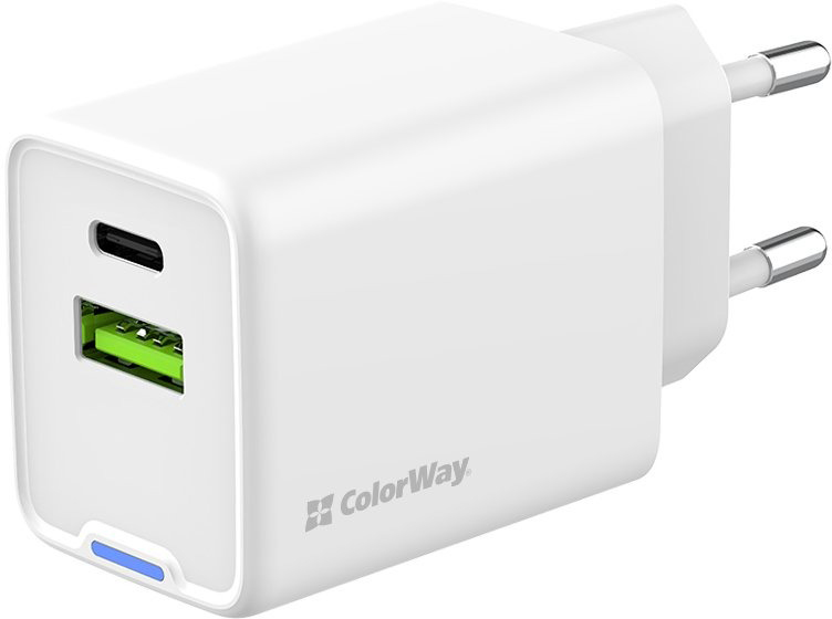 Мережевий зарядний пристрій ColorWay GaN Mini 45W PD Port PPS USB (Type-C PD + USB QC4.0) білий (CW-CHS060PD-WT)