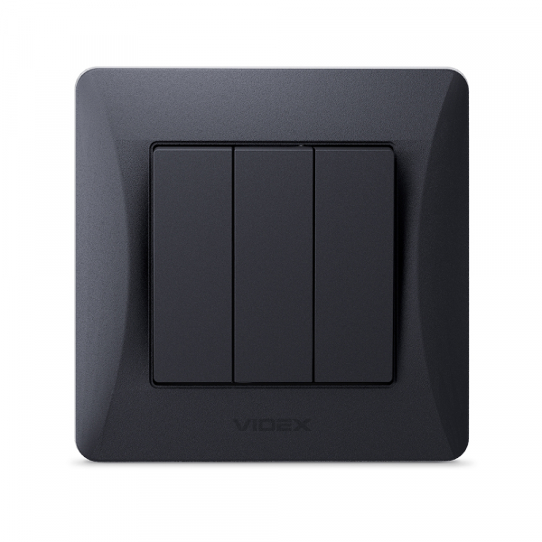Вимикач триклавішний Videx Binera без підсвітки чорний графіт VF-BNSW3-BG