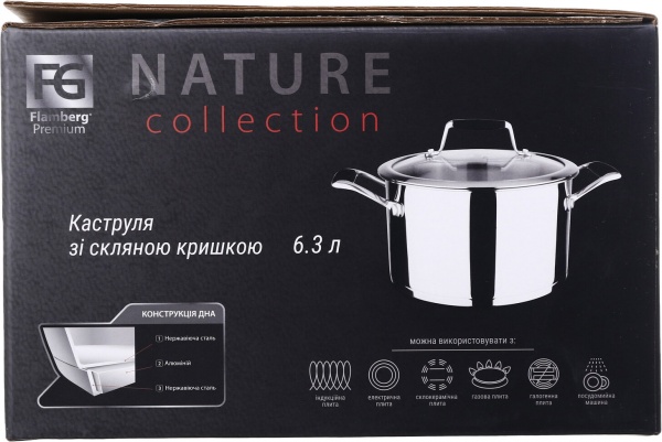 Кастрюля со стеклянной крышкой Nature 24 см 6,3 л Flamberg Premium