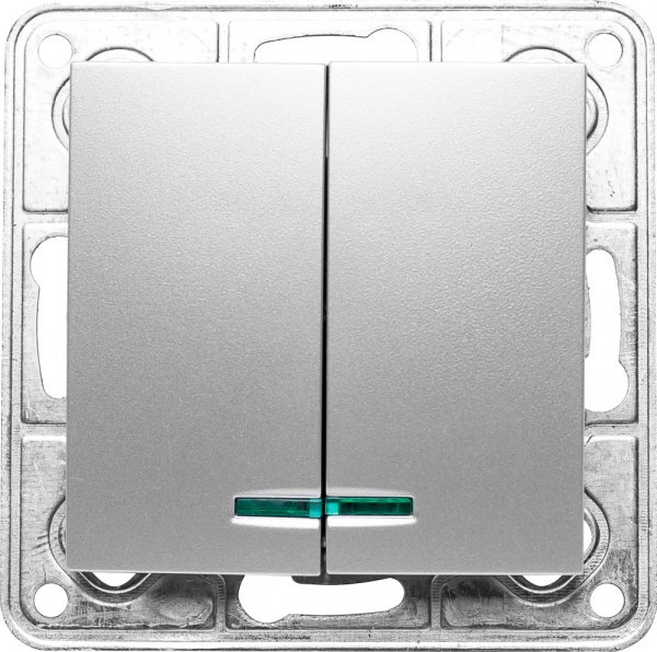 Выключатель двухклавишный LXL Tesla TLXL3503A с подсветкой серебряный 3503A silver