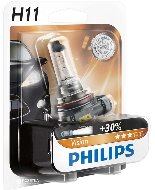 Автолампа галогенная Philips PGJ19-2 Vision +30% H11 55 Вт 1 шт.(PS12362PRB1)