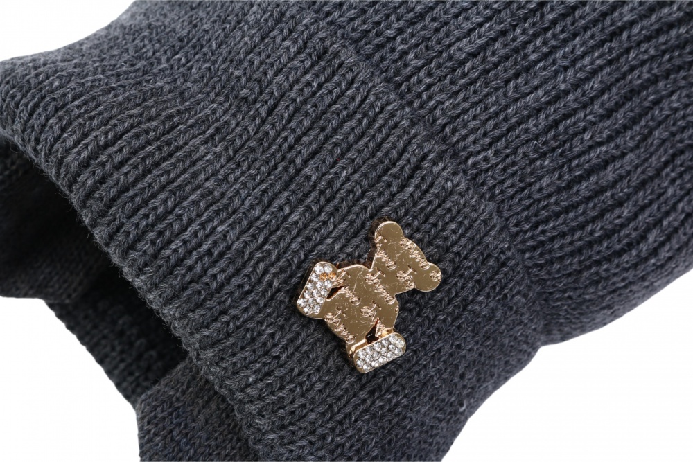 Шапка HW детская Мишка с веревочками р.48-50 серый