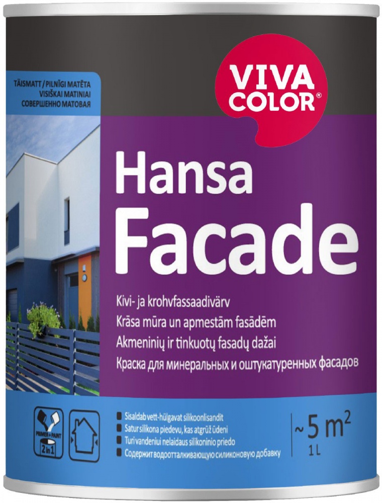 Краска cиликономодифицированная водоэмульсионная Vivacolor Hansa Faсade, база LА глубокий мат белый 0,9л