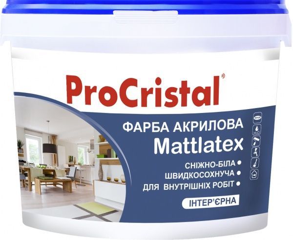 Фарба акрилова ProCristal Mattlatex ІР-232 мат білий 1л