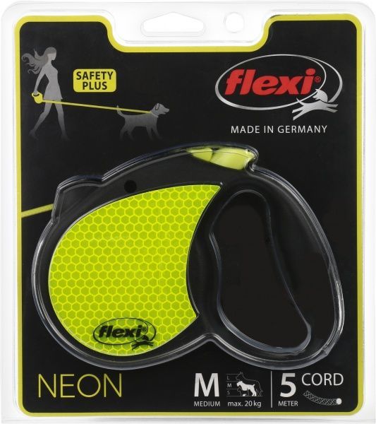 Поводок-рулетка Flexi Neon Reflect М черный с желтым до 20 кг 5 м