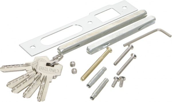 Ручка на планке Bruno + механизм 1025 + цилиндр 60 мм 49778 цилиндрический 62 мм матовый никель/хром