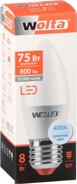 Лампа світлодіодна Wolta 8 Вт C37 матова E27 220-240 В 4000 К 25SC8E27 
