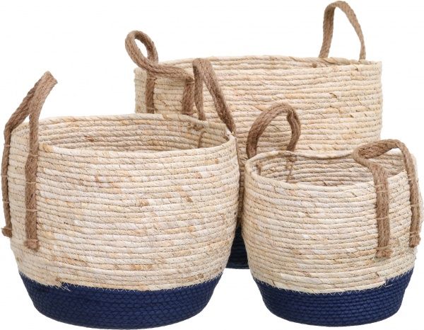 Кошик з ручками Рогоза великий 38х33 см бежево-чорний