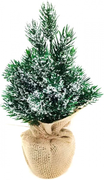 Искусственная елказаснеженная в горшочке с мешковиной 25 см зеленый 