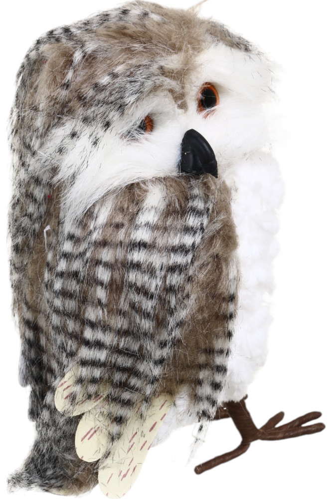 Декорація новорічна сова пір'я коричневий 13х25 см