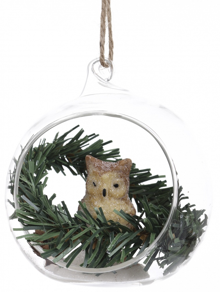 Подвеска стеклянная Сова в колбе 8 см в ассортименте