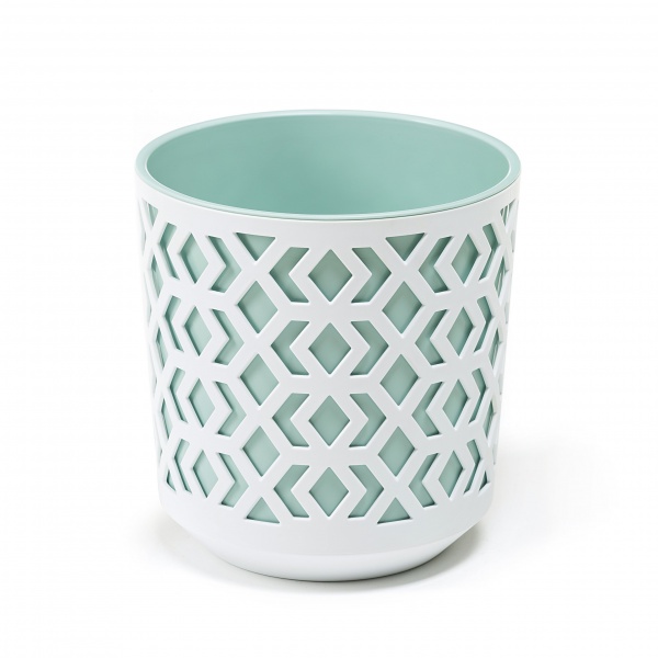 Кашпо пластикове Ламела Ацтек 140 круглий 1,5 л білий із м'ятним (LA790-47) 