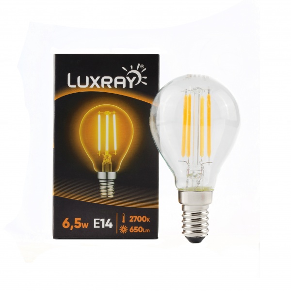 Лампа світлодіодна Luxray FIL 6,5 Вт G45 прозора E14 220 В 2700 К LXF427-A45-1406/5 