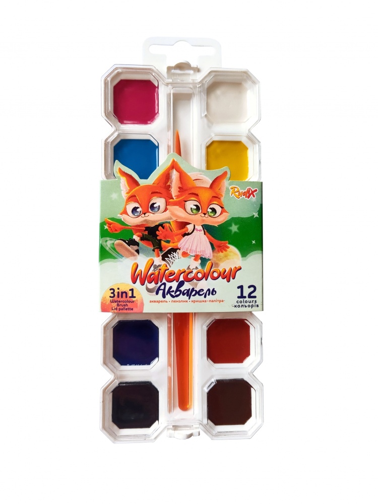 Краски акварельные 3 в 1 с крышкой-палитрой 12 шт. RUDIX