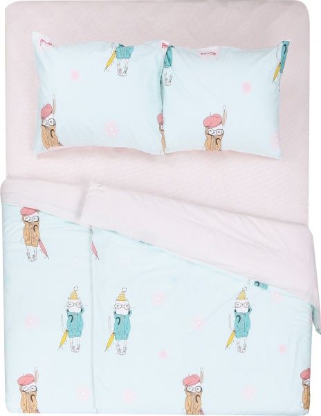 Комплект постельного белья Smart cat семейный светло-розовый с рисунком 