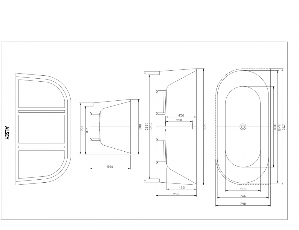 Ванна акриловая Diamond Premium ALSEY 1700х800 см