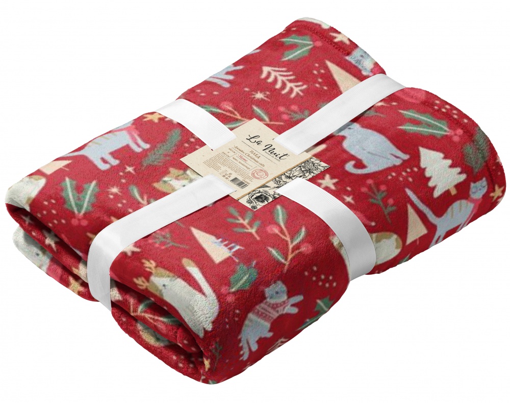 Плед флисовый Christmas Cats 160x200 см красный La Nuit