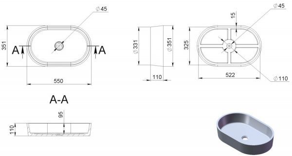 Умивальник EGO Sorrento (Matte) 55х35 см