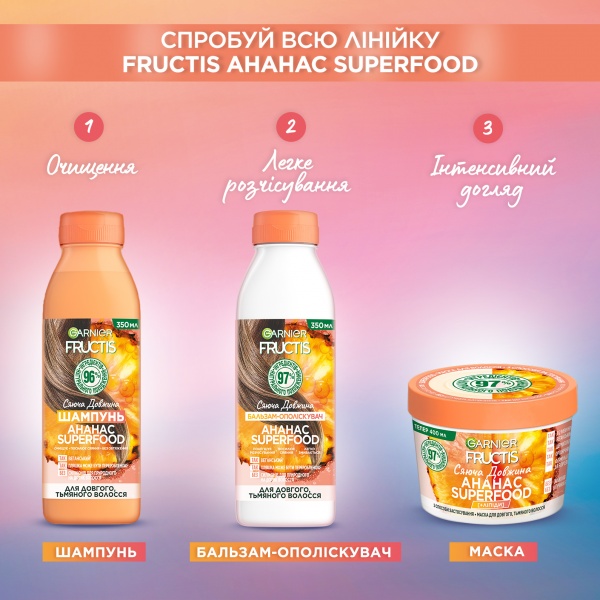 Бальзам-ополіскувач Garnier Fructis Ананас Суперфуд Сяюча Довжина 350 мл