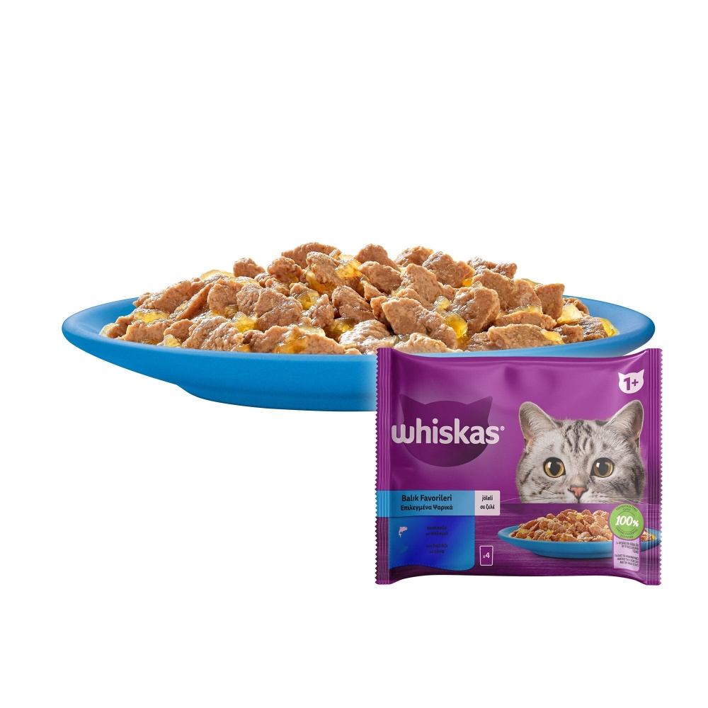 Корм вологий для котів Whiskas тунець, лосось в желе 4х85 г