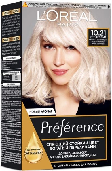Гель-фарба для волосся L'Oreal Paris Preference 10.21 Стокгольм. Світло-русявий перламутровий 174 мл