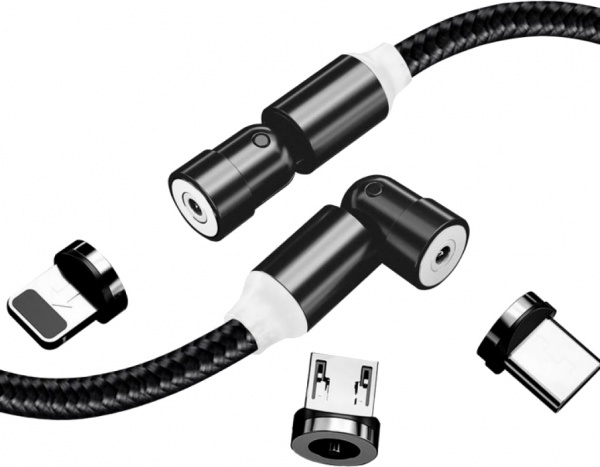 Кабель ColorWay USB - 3в1 Lightning + Micro 5P + Type-C Magnetic Rotation 540 ° 1 м чорний 