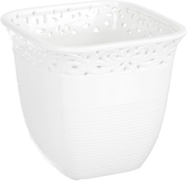 Кашпо керамическое Ажур квадратный (LJ16A0149B) белый 