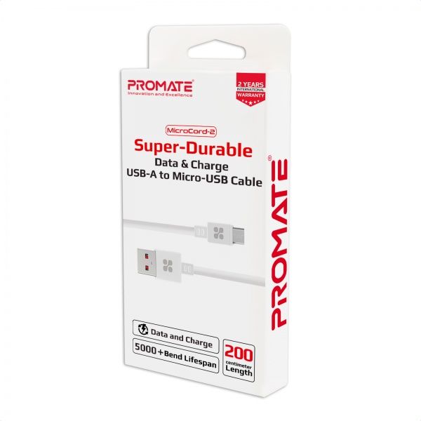 Кабель Promate MicroCord-2 USB-microUSB 2А 2 м білий (microcord-2.white) 