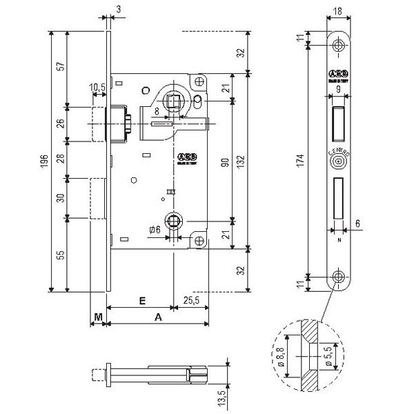 Дверний замок міжкімнатний AGB CENTRO WC90 полірована латунь