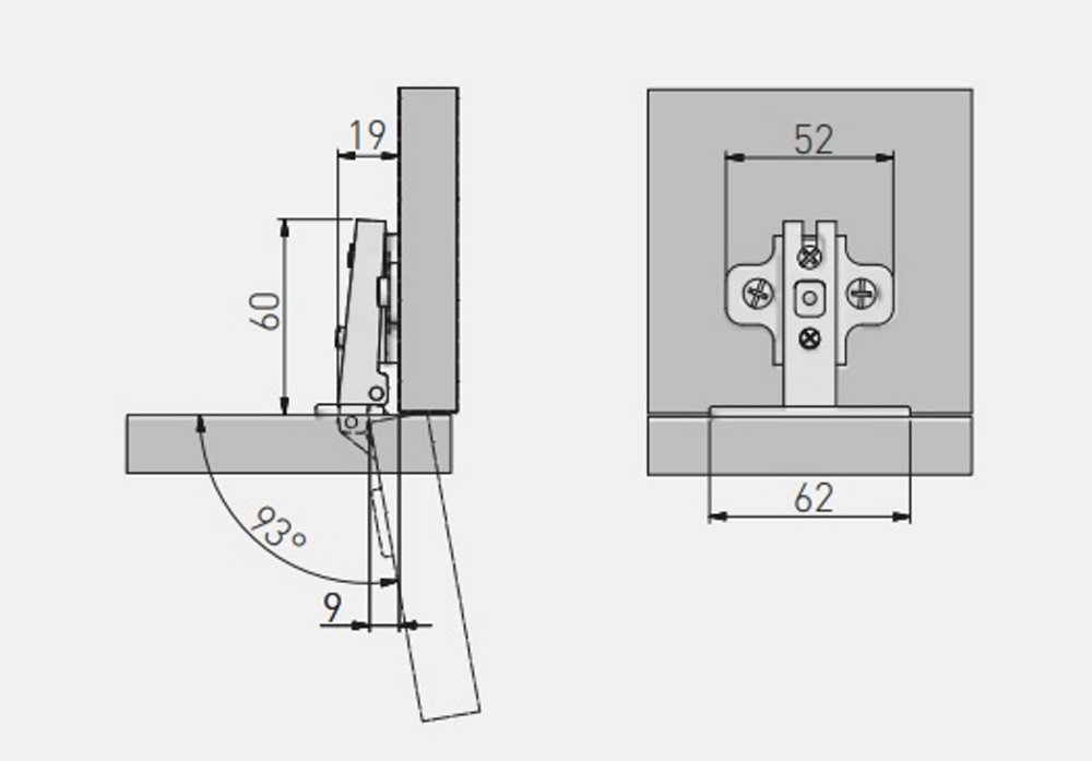 Петля накладна GTV 110° SLIDE ON без доводчика ZP-BICN090BE