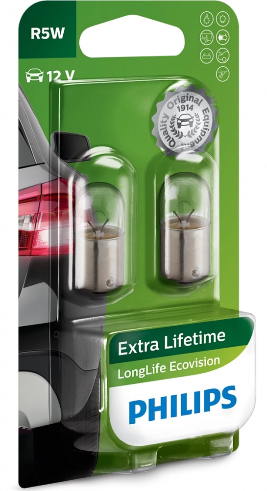 Автолампа накаливания Philips LongLife EcoVision R5W 5 Вт 2 шт.(PS12821LLECOB2)