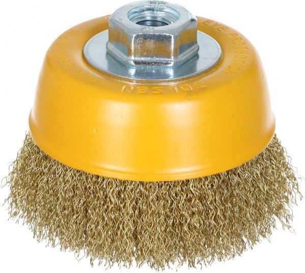 Щетка Чашка 100мм М14, гофрированная латунированная проволока 0.3мм Tolsen 77503