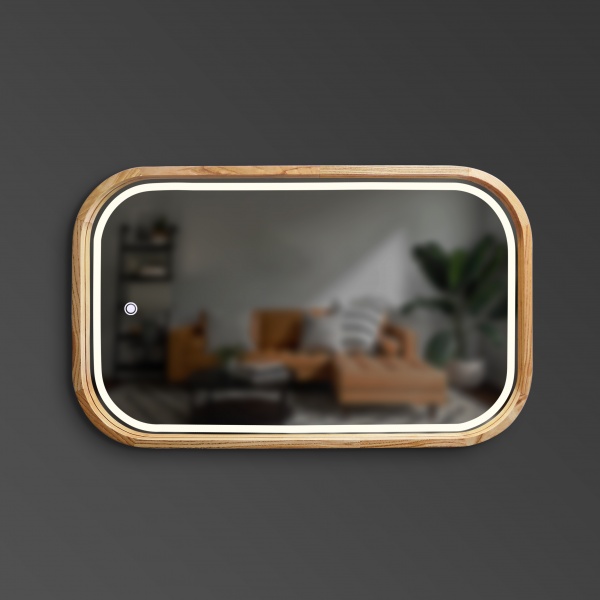 Зеркало со встроенной подсветкой Luxury Wood Reliability SLIM LED ясень натуральный 550x750 мм 
