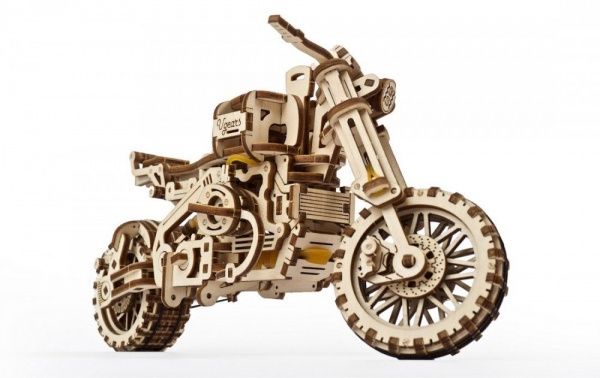 Дерев'яний 3D-конструктор UGEARS Мотоцикл Scrambler UGR-10 з коляскою