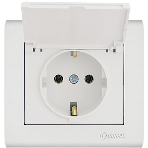 Розетка с заземлением Makel Manolya с крышкой белый 41001029