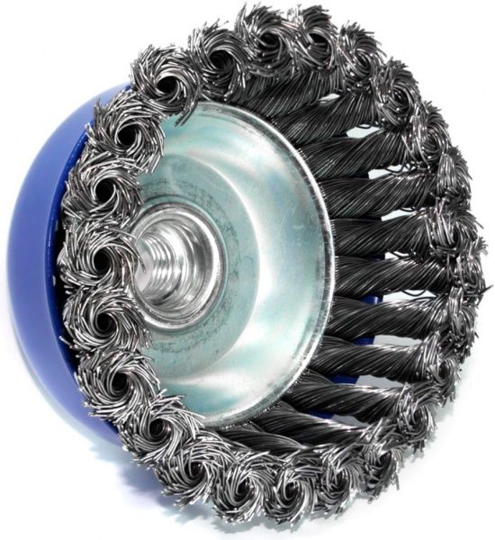 Щітка чашкова 100мм x M14, плетений дріт d0,5 об/хв 8500 стальний дріт S&R 136250100