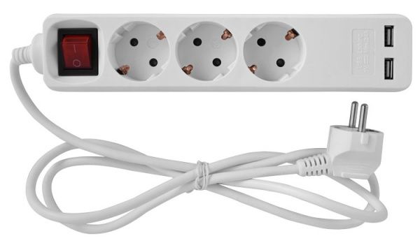 Подовжувач E.NEXT e.es.3.1.5.z.s.b.2.usb с USB-зарядкою baby protect 3 гн. білий 1,5 м s042129 