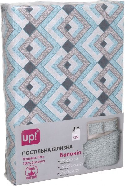 Комплект постельного белья Болония семейный голубой с белым UP! (Underprice) 