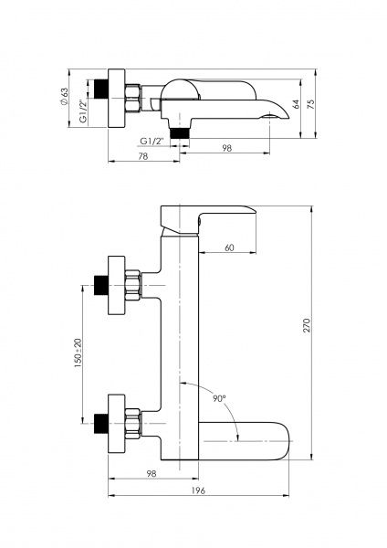 Смеситель для ванны Rubineta поворотный Ultra-10 U10P08