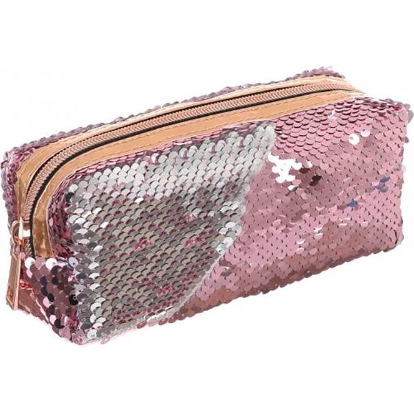 Пенал з паєтками 17x6.5x5 см рожево-сріблястий