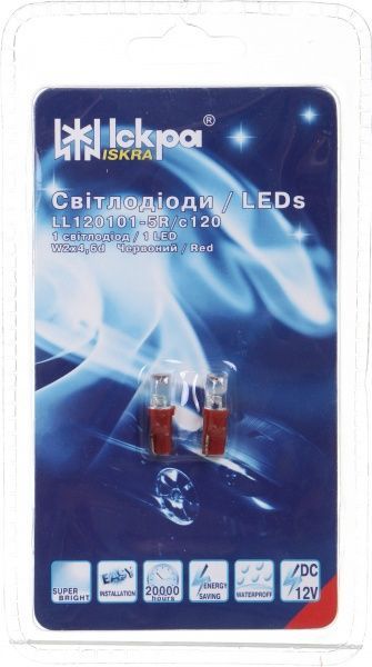 Лампа автомобільна LED ISKRA 12В W2х4.6d, червона, 2 шт