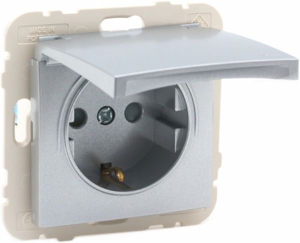Розетка с заземлением Efapel Logus 2P+Z 16 А 250 В без шторок с крышкой алюминий 20634 TAL