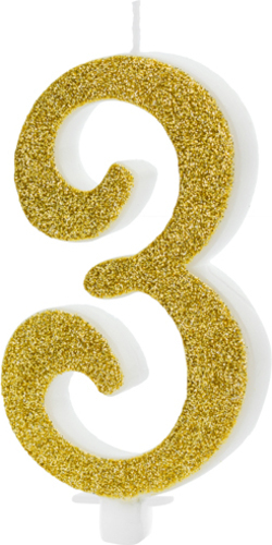 Свічка для торта Partydeco цифра 3 золота 10 см (SCU4-3-019)